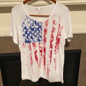 Christopher & Banks White Tee with American Flag. Size L.